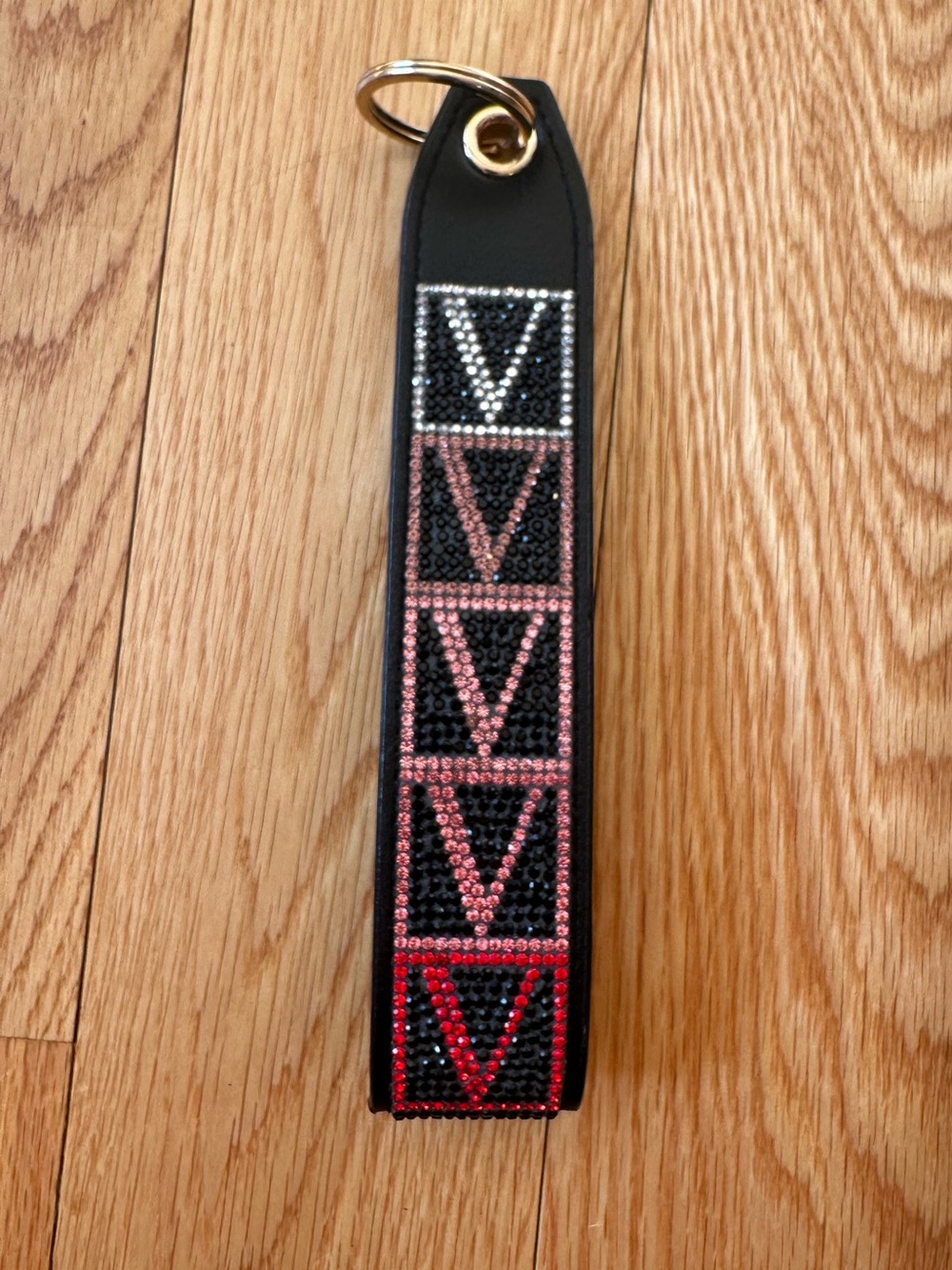 Victoria's Secret Black Keychain/Wristlet strap with Gradient V Crystal Accents